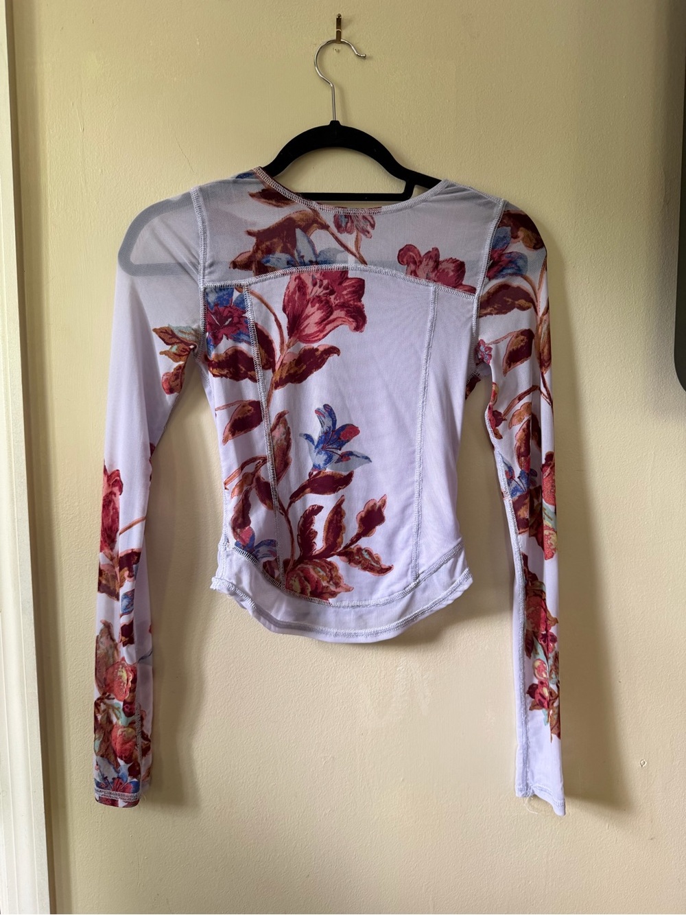 Free People White Floral Mesh Long-Sleeve Crop Top - Picture 3 of 7